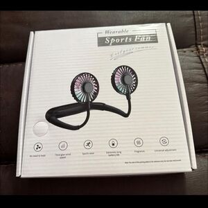 Wearable Sports Fan Hands-Free Neck Fan - Black with Rainbow Blades